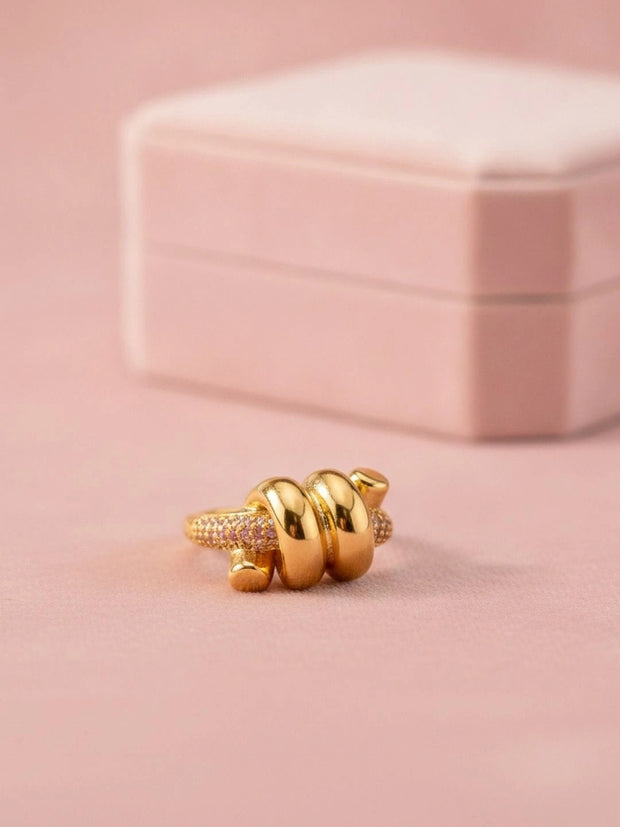 Chunky Pave Accent Rope Knot Adjustable Diamond Ring