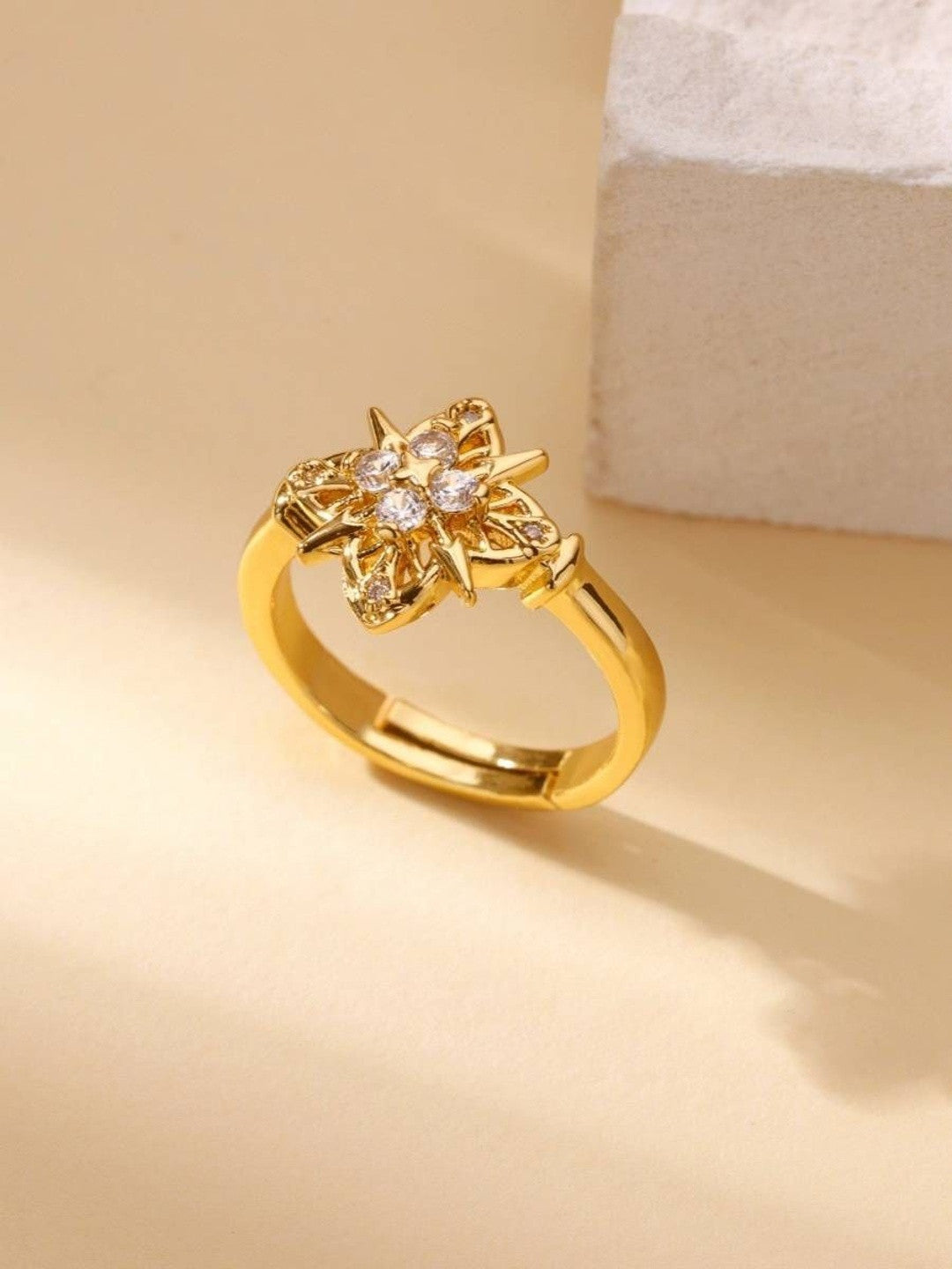 Delicate Pave Star Blossom Stackable Ring