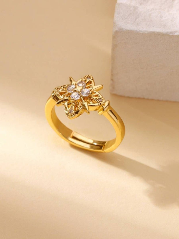 Delicate Pave Star Blossom Stackable Ring
