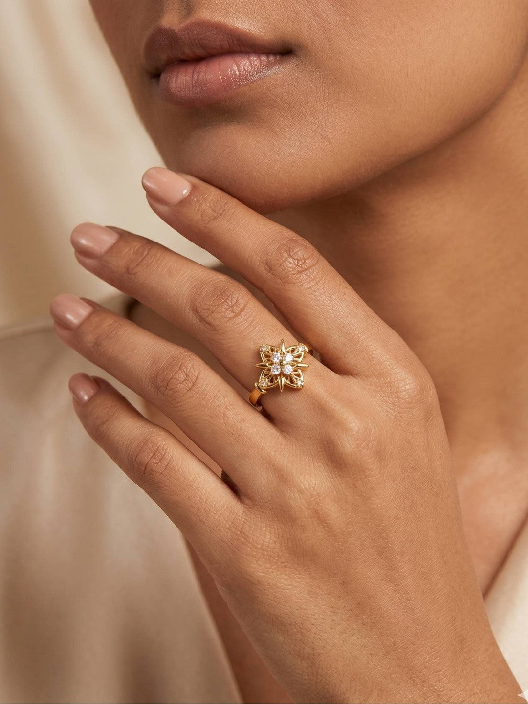 Delicate Pave Star Blossom Stackable Ring