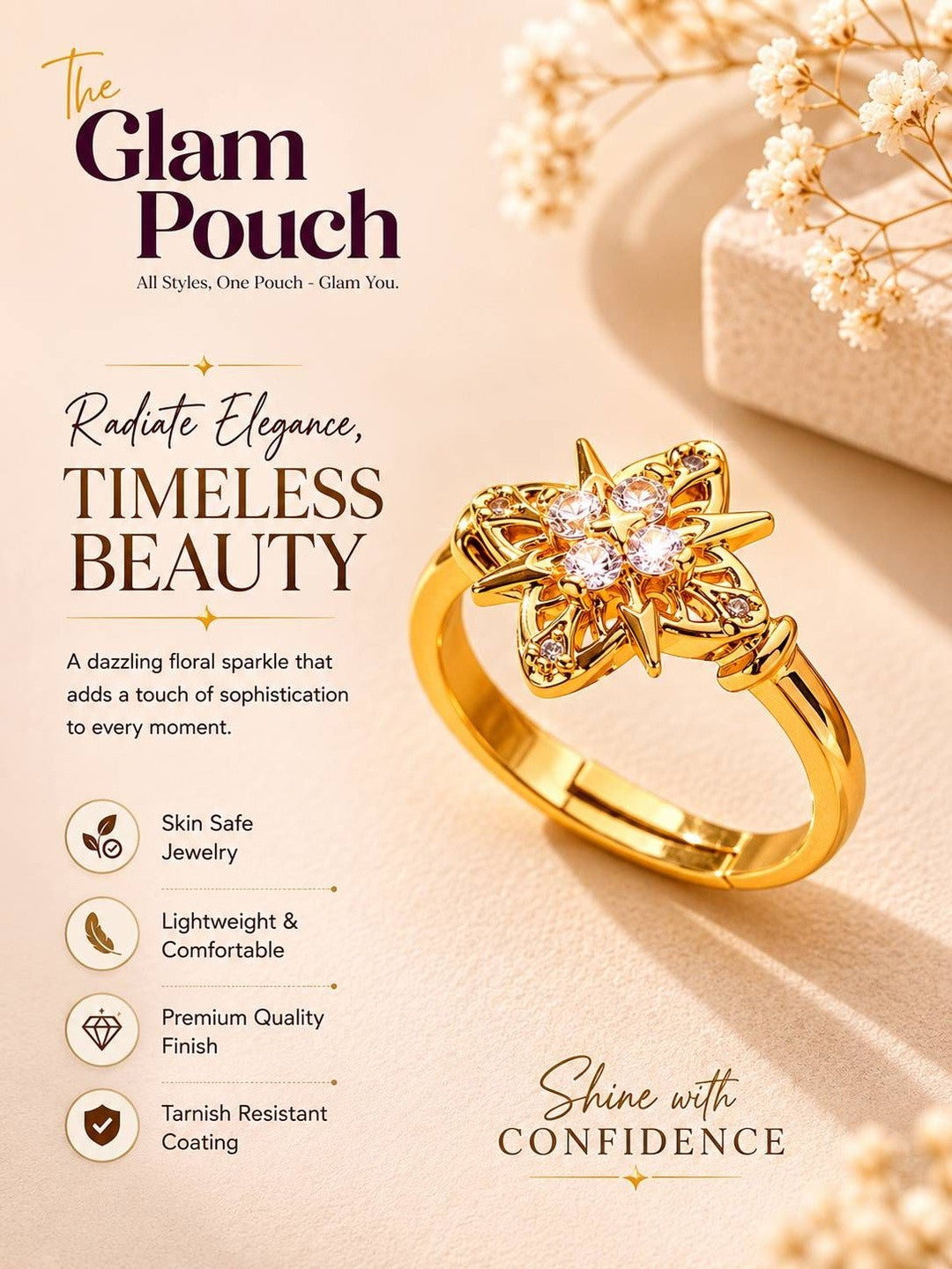 Delicate Pave Star Blossom Stackable Ring