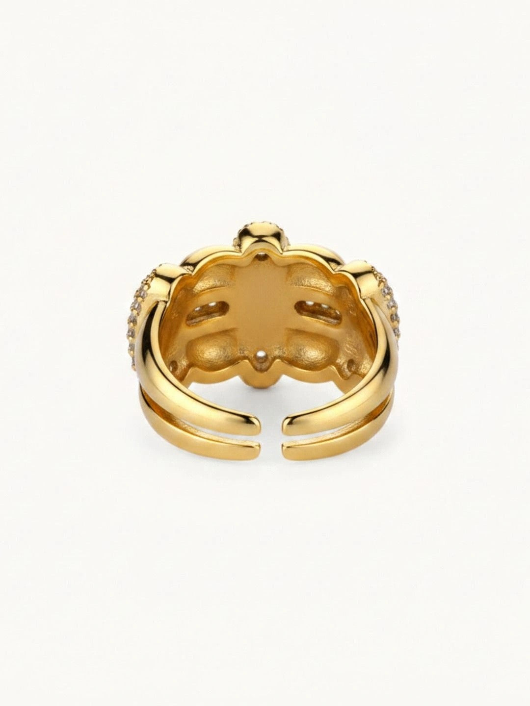 Bold Wide Segmented Pave Dome Stackable Gold Plated Ring