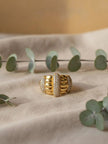 Bold Wide Segmented Pave Dome Stackable Gold Plated Ring