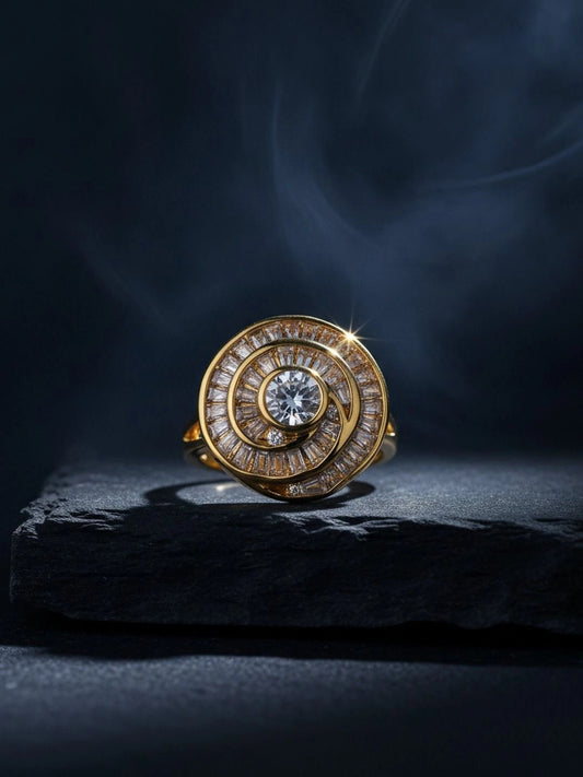 Opulent Spiral Pave Cubic Zirconia Cocktail Gold-Plated Diamond Ring
