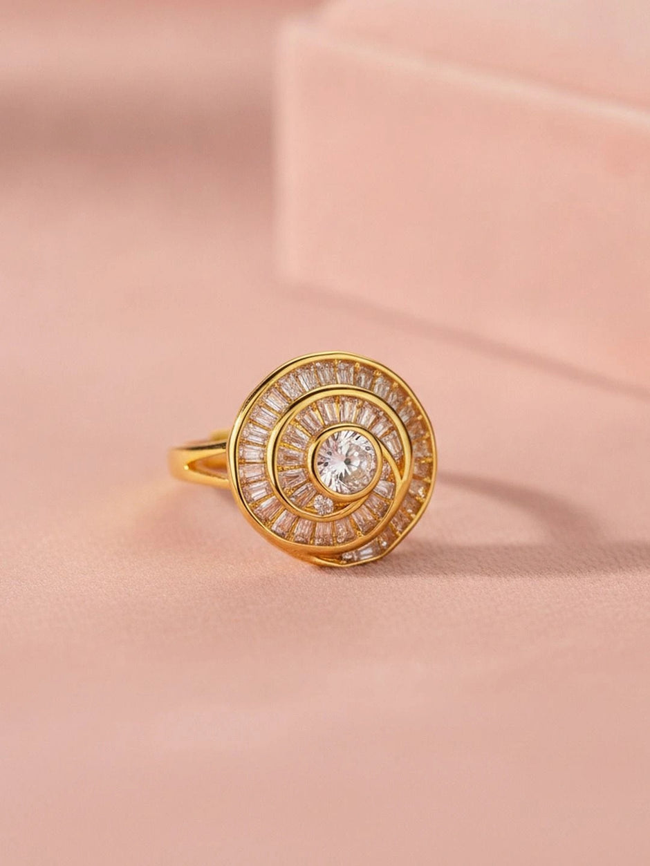 Opulent Spiral Pave Cubic Zirconia Cocktail Gold-Plated Diamond Ring