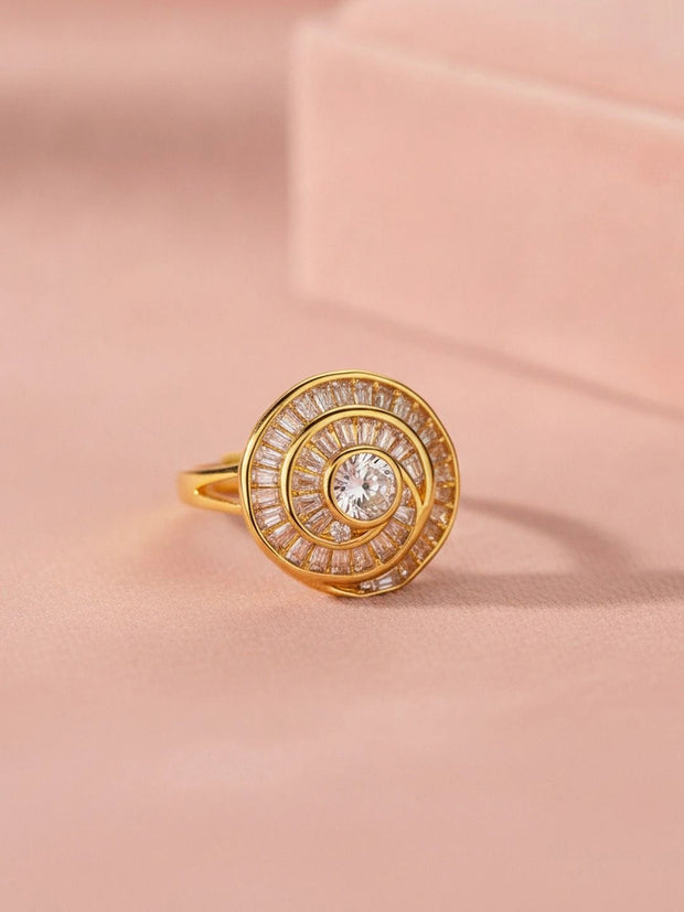 Opulent Spiral Pave Cubic Zirconia Cocktail Gold-Plated Diamond Ring