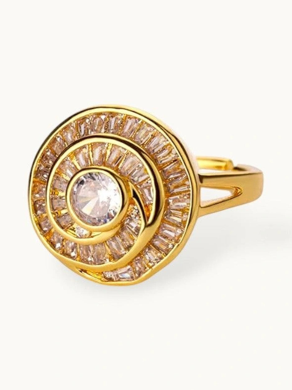 Opulent Spiral Pave Cubic Zirconia Cocktail Gold-Plated Diamond Ring