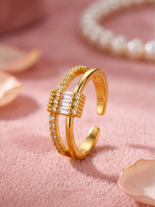 Modern Split Shank Baguette & Pave Stackable Diamond Ring