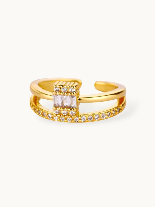 Modern Split Shank Baguette & Pave Stackable Diamond Ring