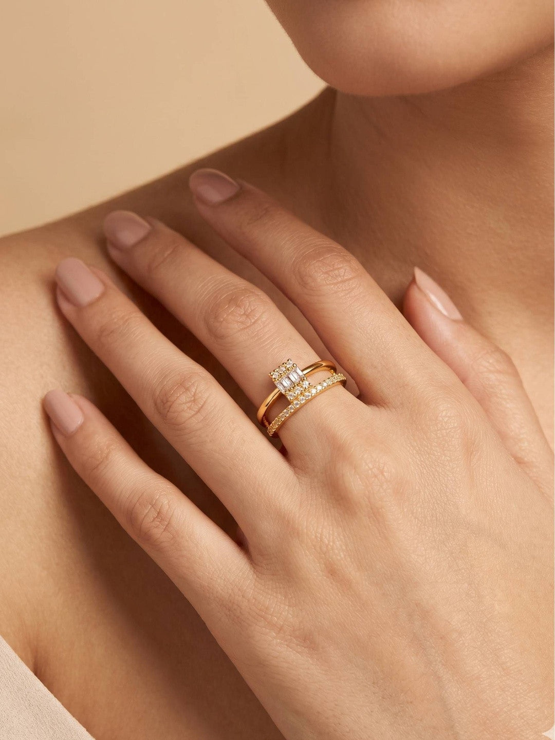 Modern Split Shank Baguette & Pave Stackable Diamond Ring