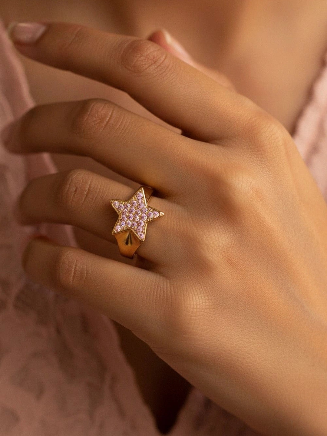 Bold Pave Star Statement Gold Plated Diamond Ring
