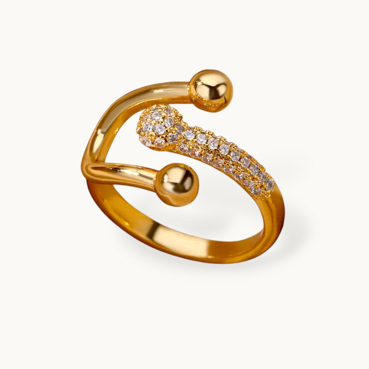 Pave Swirl Adjustable Ring with Polished Spheres