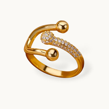 Pave Swirl Adjustable Ring with Polished Spheres