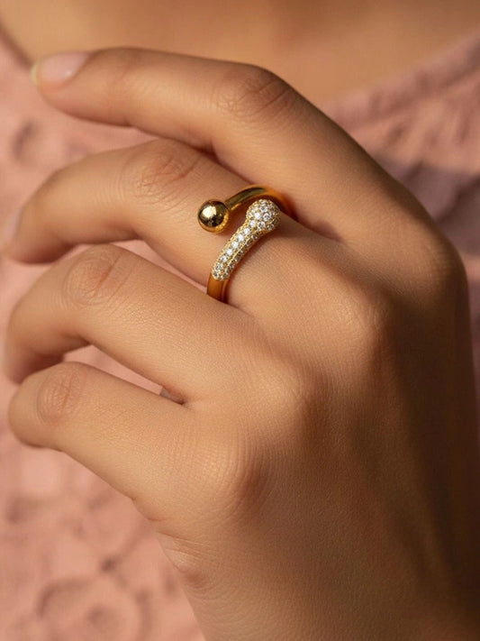 Pave Swirl Adjustable Ring with Polished Spheres