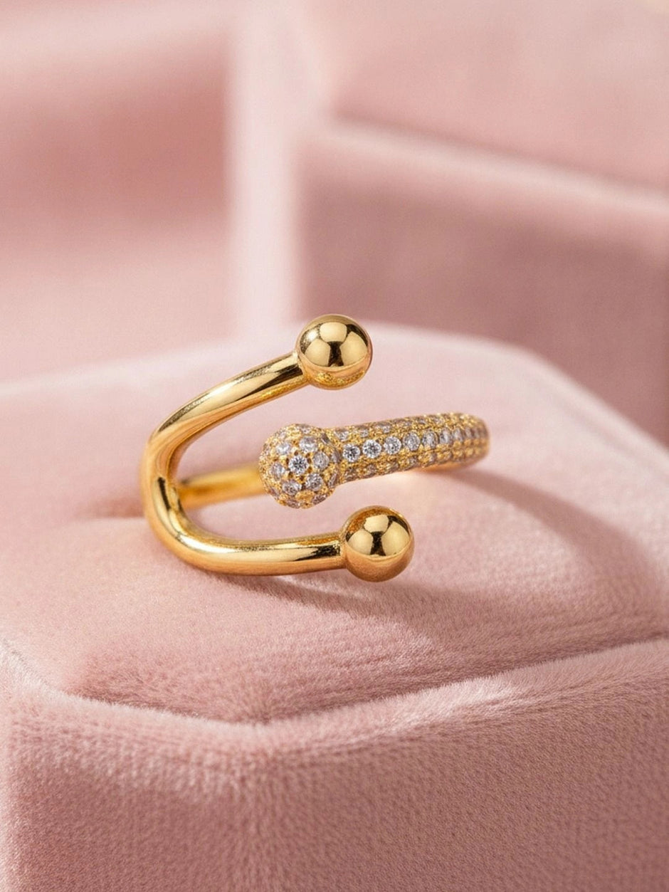 Pave Swirl Adjustable Ring with Polished Spheres
