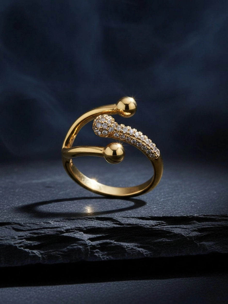 Pave Swirl Adjustable Ring with Polished Spheres