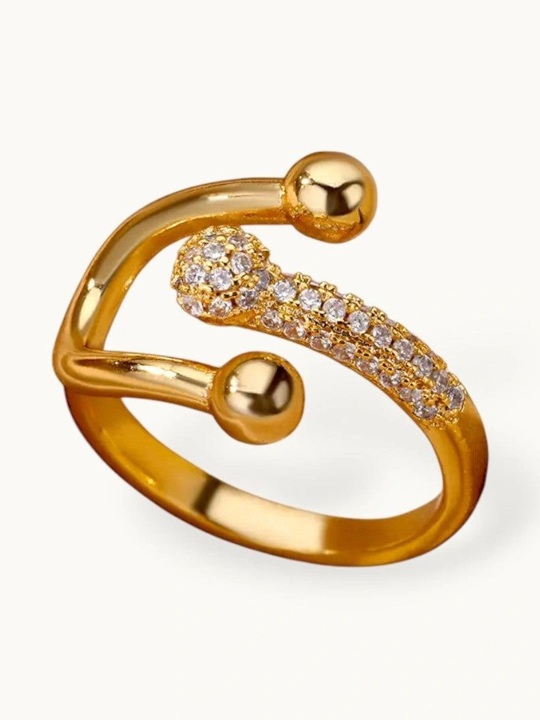 Pave Swirl Adjustable Ring with Polished Spheres