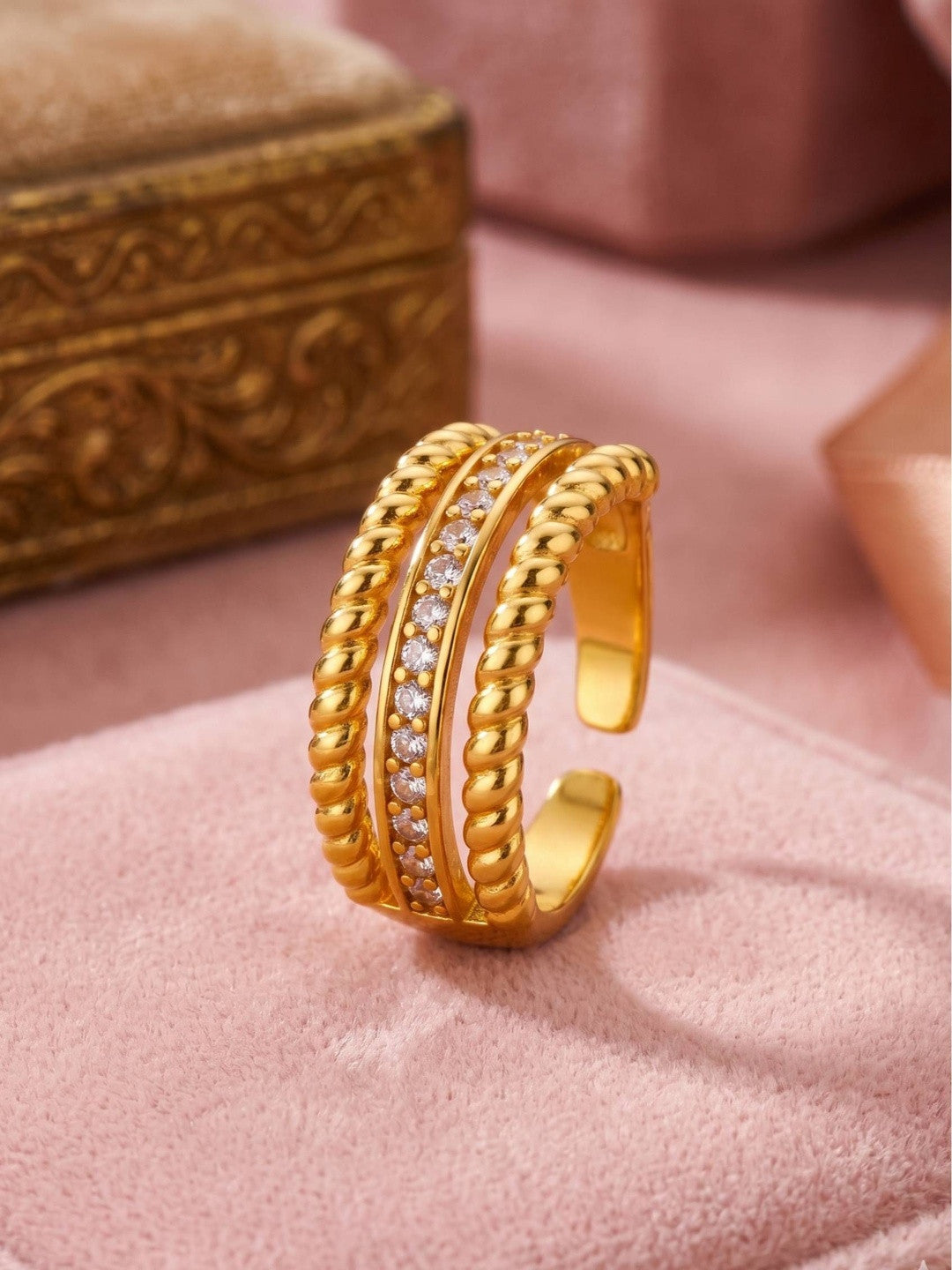 Triple Row Rope Edge Pave Stackable Diamond Band Ring