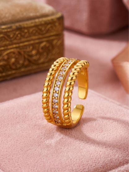 Triple Row Rope Edge Pave Stackable Diamond Band Ring