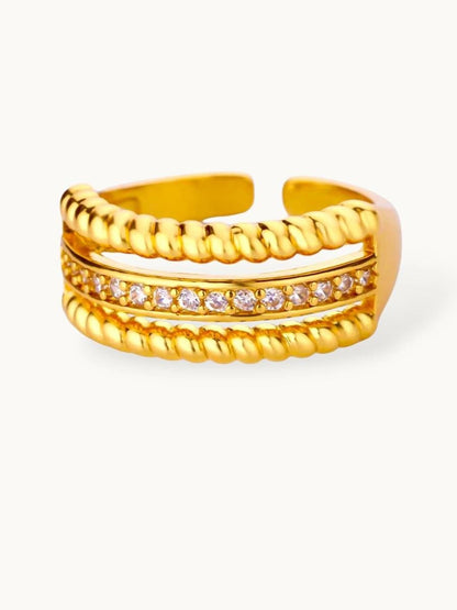 Triple Row Rope Edge Pave Stackable Diamond Band Ring