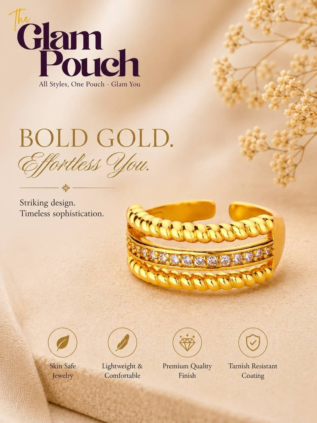 Triple Row Rope Edge Pave Stackable Diamond Band Ring