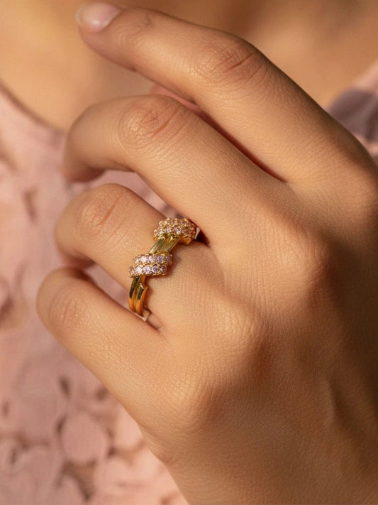Triple Pave Wrap Accent Stackable Gold Plated Diamond Ring