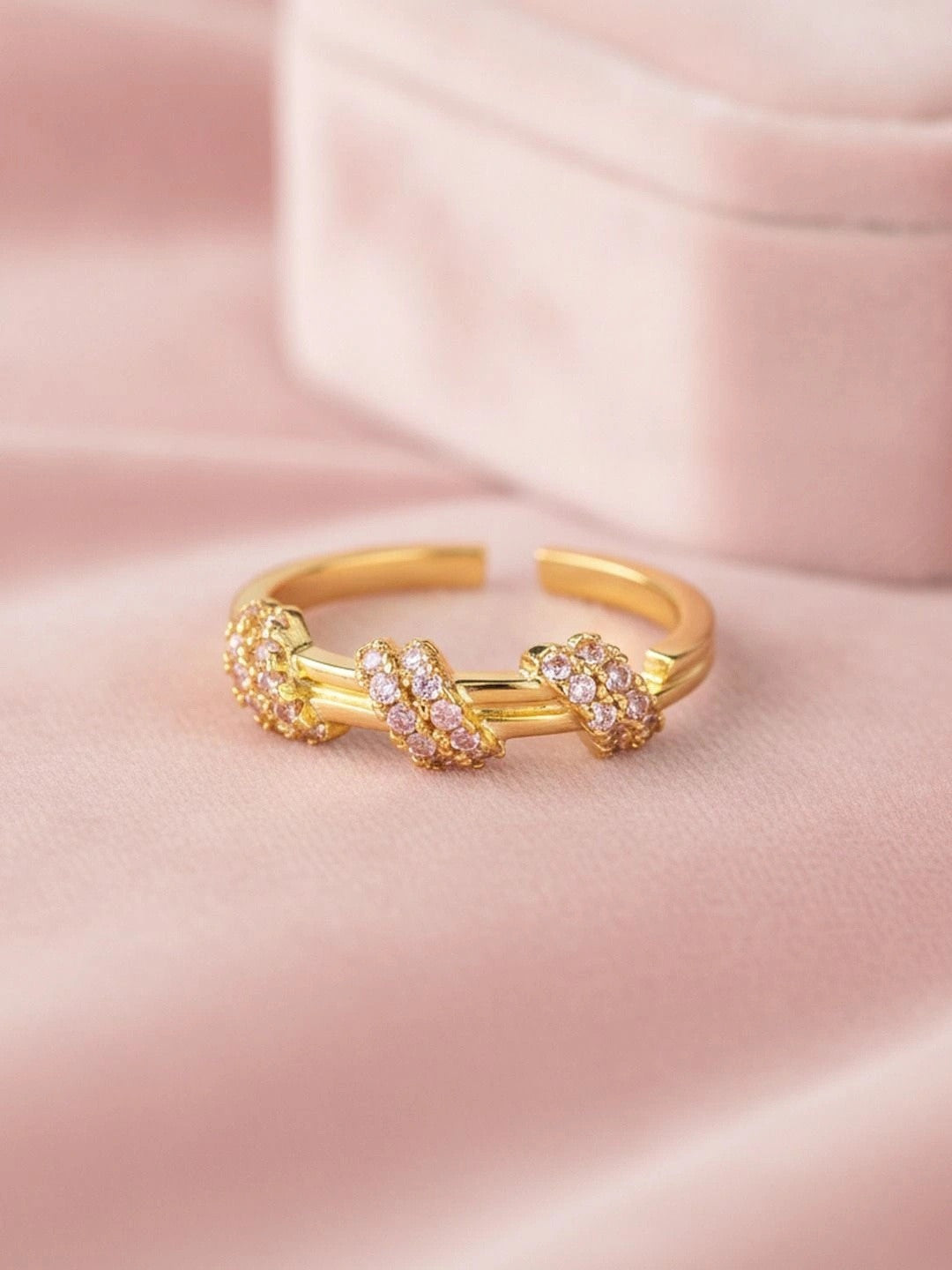 Triple Pave Wrap Accent Stackable Gold Plated Diamond Ring