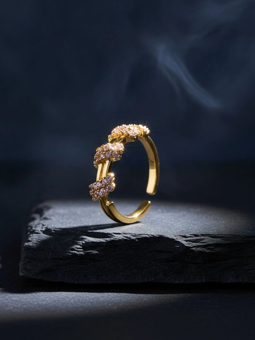 Triple Pave Wrap Accent Stackable Gold Plated Diamond Ring