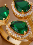 Opulent Triple Pear-Cut Emerald Cluster Cocktail Gold Statement Ring