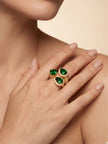 Opulent Triple Pear-Cut Emerald Cluster Cocktail Gold Statement Ring