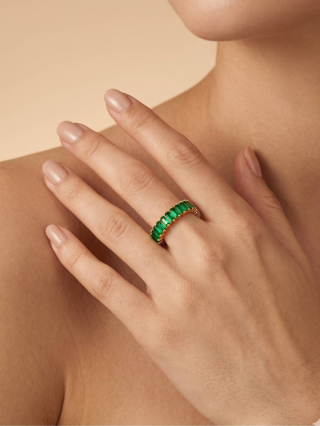 Luxe Emerald Baguette Eternity Stackable Band Ring