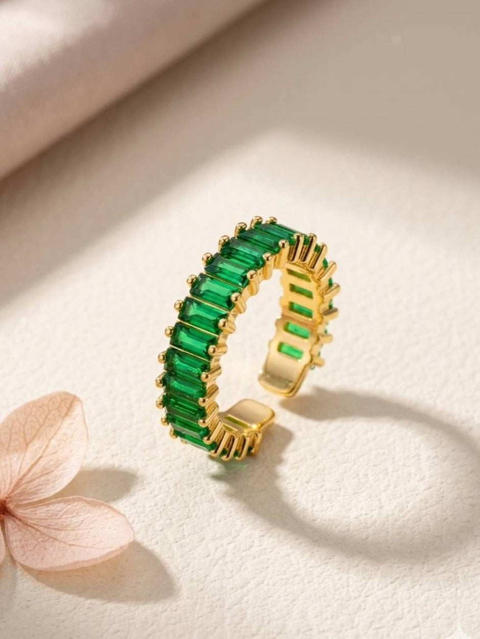 Luxe Emerald Baguette Eternity Stackable Band Ring