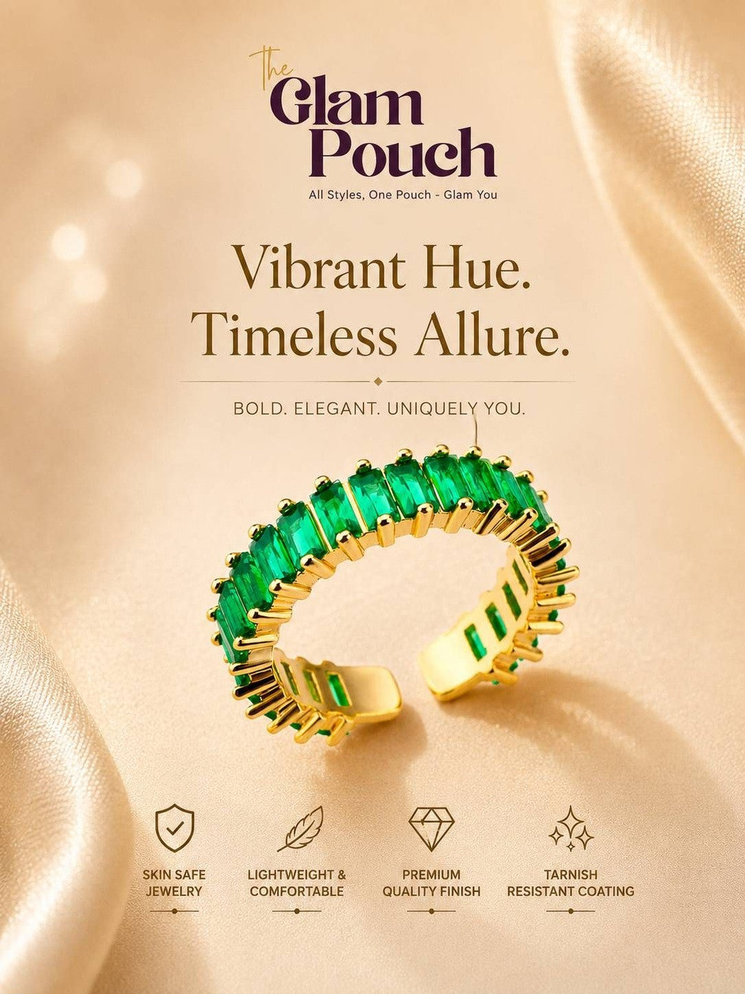 Luxe Emerald Baguette Eternity Stackable Band Ring
