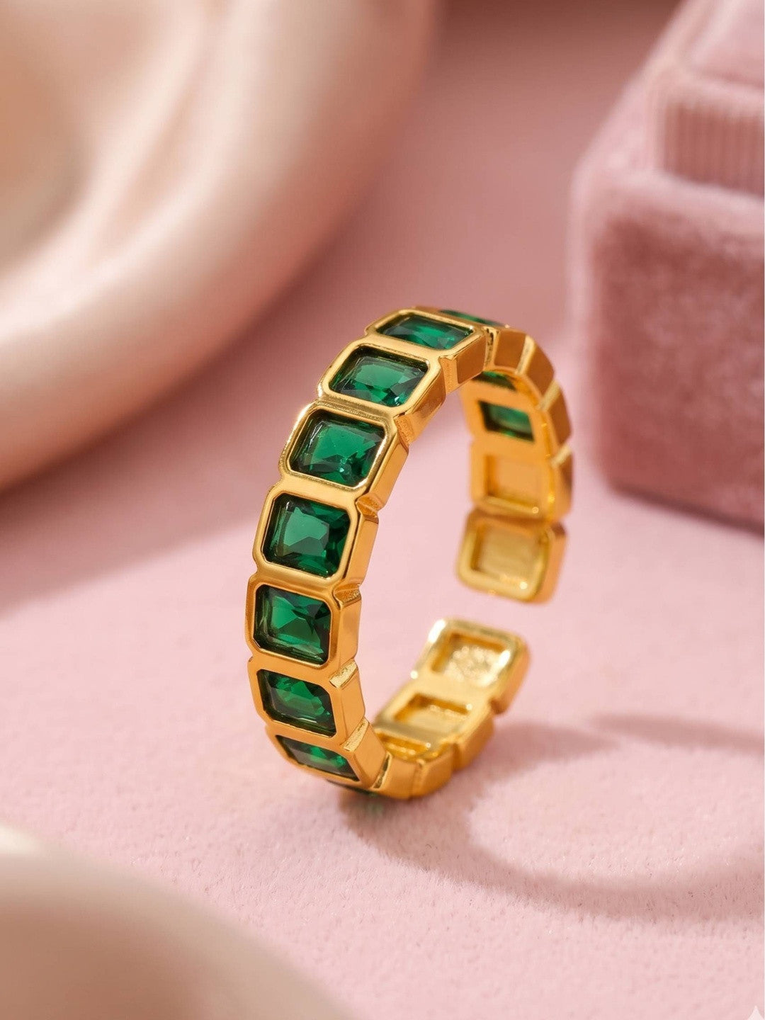 Modern Square-Cut Emerald Eternity Stackable Band Ring