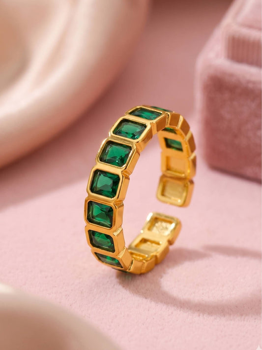 Modern Square-Cut Emerald Eternity Stackable Band Ring