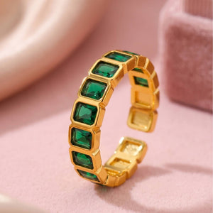 Modern Square-Cut Emerald Eternity Stackable Band Ring