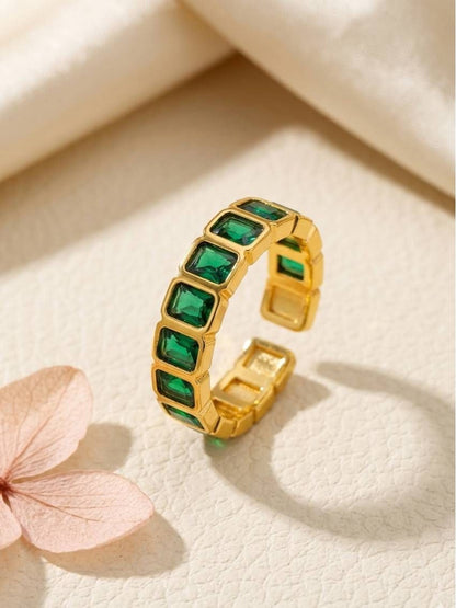 Modern Square-Cut Emerald Eternity Stackable Band Ring