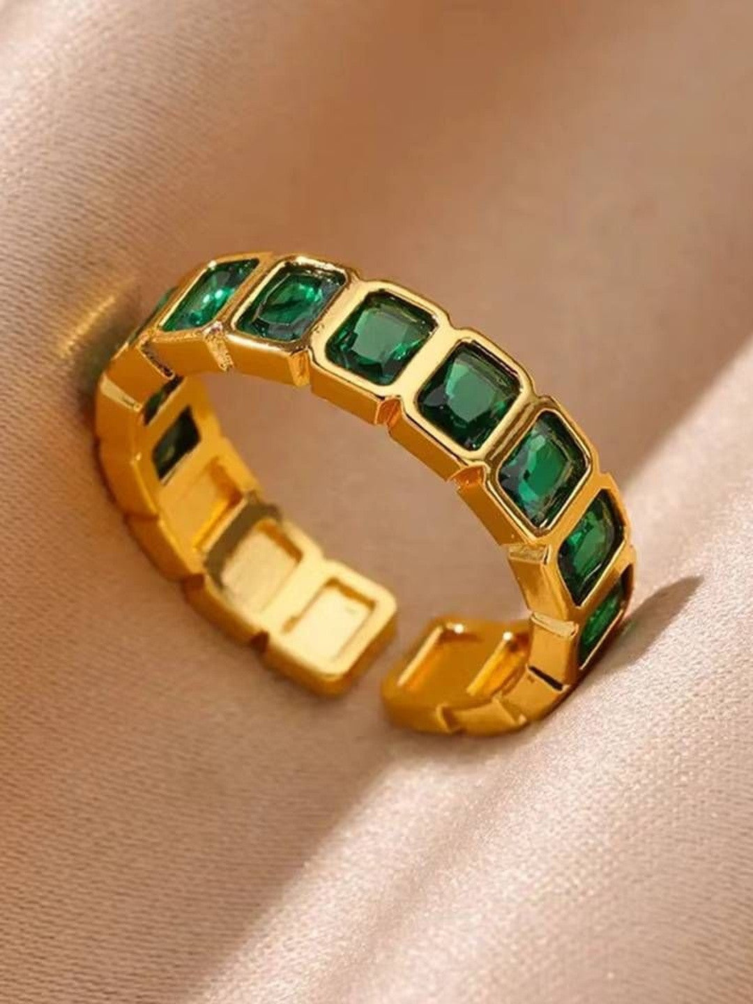 Modern Square-Cut Emerald Eternity Stackable Band Ring