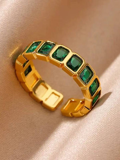 Modern Square-Cut Emerald Eternity Stackable Band Ring