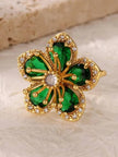 Opulent Emerald Pave Halo Floral Cocktail Statement Ring