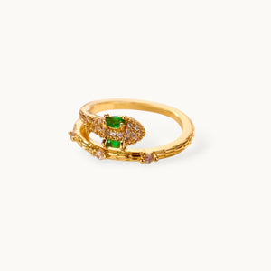 Regal Emerald Pave Serpent Wrap Gold Plated Diamond Ring