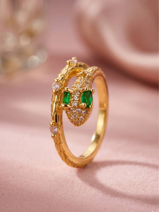 Regal Emerald Pave Serpent Wrap Gold Plated Diamond Ring