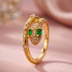 Regal Emerald Pave Serpent Wrap Gold Plated Diamond Ring