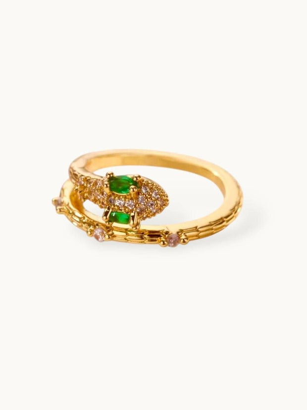 Regal Emerald Pave Serpent Wrap Gold Plated Diamond Ring