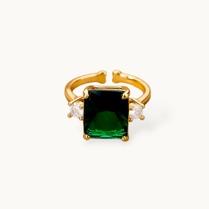 Bold Emerald-Cut Solitaire Stone Adjustable Gold Plated Ring