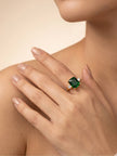 Bold Emerald-Cut Solitaire Stone Adjustable Gold Plated Ring