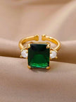 Bold Emerald-Cut Solitaire Stone Adjustable Gold Plated Ring