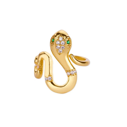 Sleek Serpentine Emerald Eyes Gold Plated Diamond Ring
