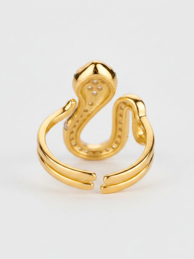Sleek Serpentine Emerald Eyes Gold Plated Diamond Ring