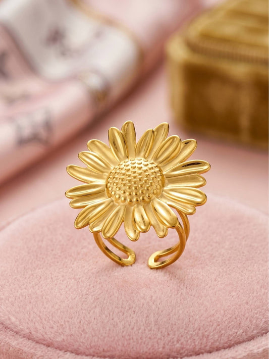 Grand Sculptural Sunflower Gold Statement Ring